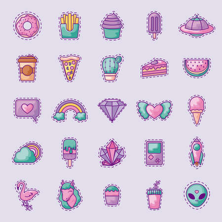 set of sweet donut and icons vector illustration designのイラスト素材