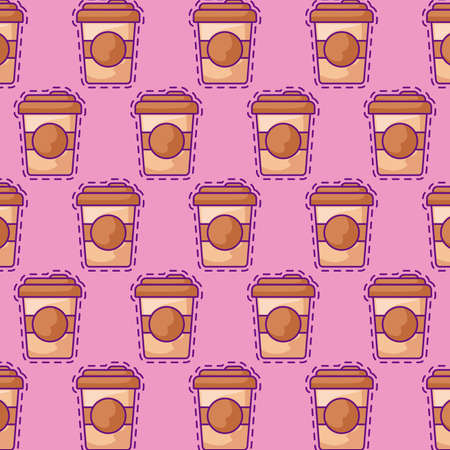 pattern with patches of plastic coffee drink vector illustration designのイラスト素材