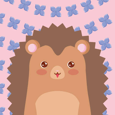 cute porcupine icon and tropical leaf over white background, colorful design, vector illustrationのイラスト素材