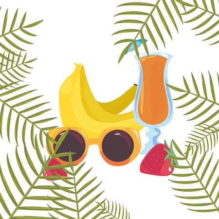 sunglasses cocktail bananas exotic branch summer vector illustrationのイラスト素材