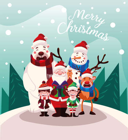 card of christmas with label merry christmas vector illustration designのイラスト素材