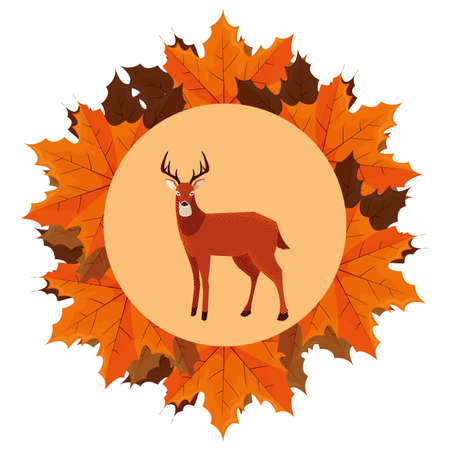 deer wildlife happy autumn season greeting card vector illustrationのイラスト素材