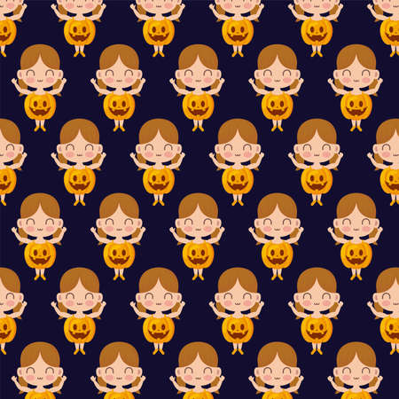 pattern of girl disguised as a pumpkin vector illustration designのイラスト素材