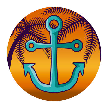 anchor marine with tropical palm in frame vector illustration designのイラスト素材