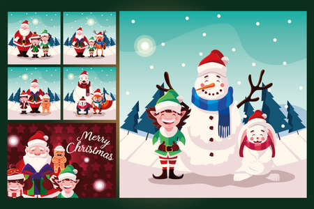 bundle christmas cards with label merry christmas vector illustration designのイラスト素材