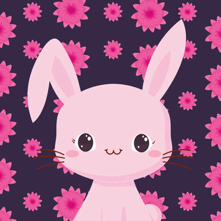 cute rabbit icon over tropical leaves background, colorful design, vector illustrationのイラスト素材