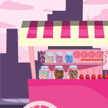 candy booth city street market commerce flat design vector illustrationのイラスト素材