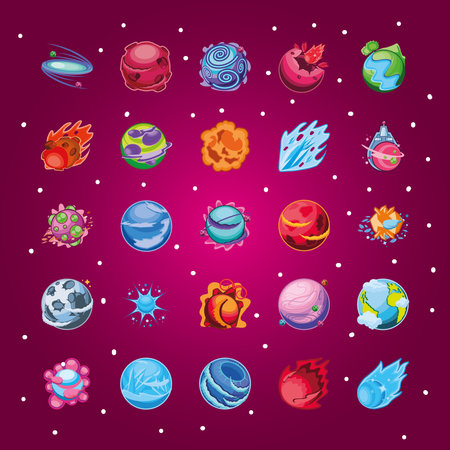fantastic planets set of icons vector illustration design