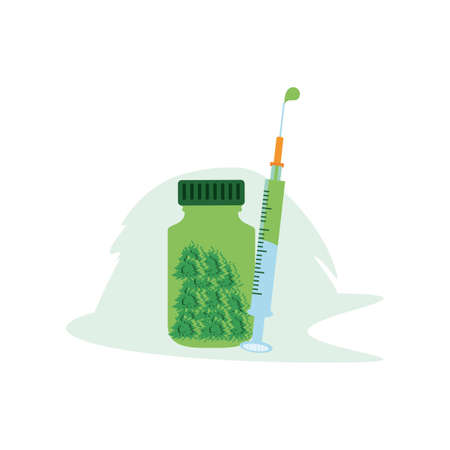 cannabis bottle product with syringe vector illustration designのイラスト素材