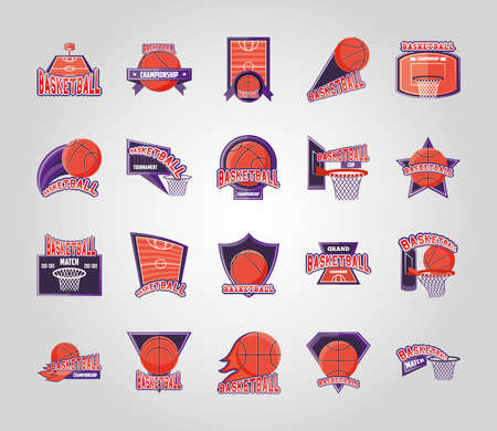 detailed style icon set design, Basketball sport hobby competition and game theme Vector illustrationのイラスト素材