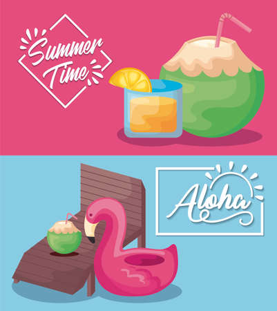 summer time holiday poster with vector illustration designのイラスト素材