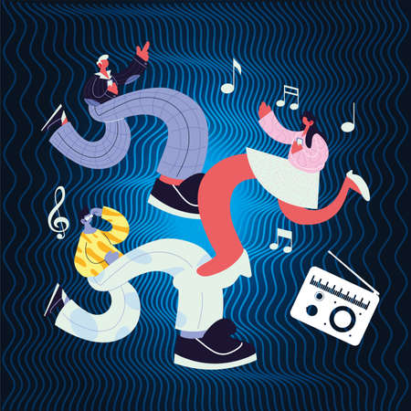 people in the disco dancing and listening music vector illustration designのイラスト素材