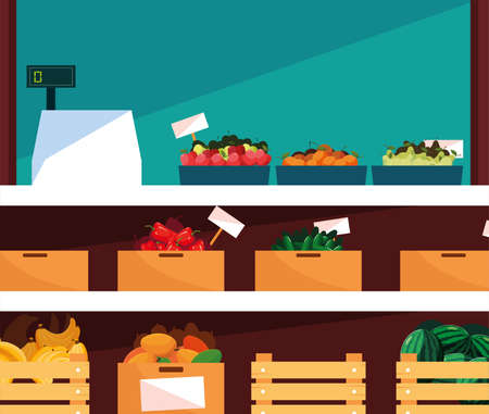 stand selling vegetables and fruits vector illustrationのイラスト素材
