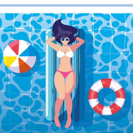 woman tanning in float on the pool vector illustration designのイラスト素材