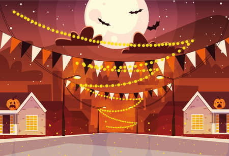city decorated for halloween celebration vector illustration designのイラスト素材