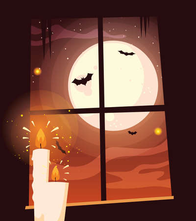 Moon and night design, Halloween holiday horror scary celebration autumn dark and party theme Vector illustrationのイラスト素材
