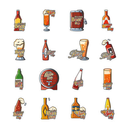 International beer day detailed style icon set design, Festival pub alcohol bar and drink theme Vector illustrationのイラスト素材