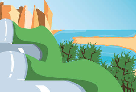 summer beach landscape with road vector illustration designのイラスト素材