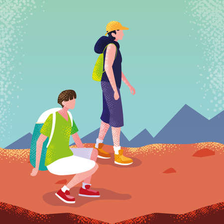 men traveler in landscape avatar character vector illustration designのイラスト素材