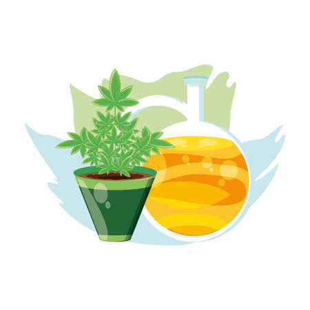 cannabis leaf plant with oil jar vector illustration designのイラスト素材