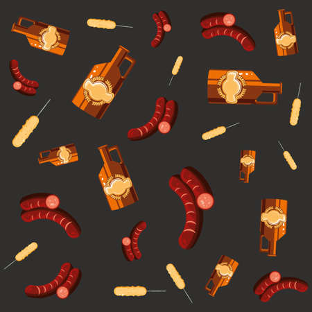 bottles beers and sausages oktoberfest pattern background vector illustration designのイラスト素材