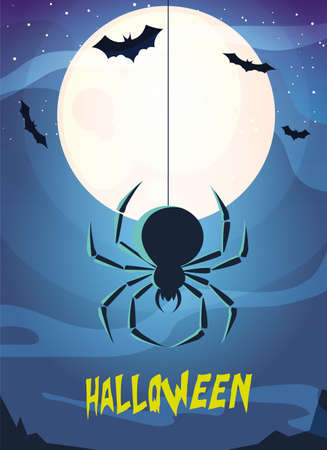 creepy spider animal with label of halloween vector illustration designのイラスト素材
