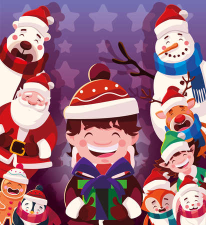 card of christmas with icons of xmas vector illustration designのイラスト素材