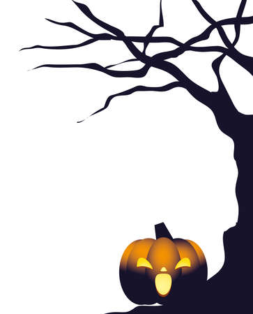 Halloween pumpkin cartoon at tree design, Holiday and scary theme Vector illustrationのイラスト素材