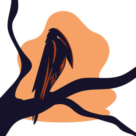 Halloween raven cartoon on tree design, Holiday and scary theme Vector illustrationのイラスト素材