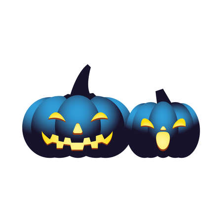 Halloween blue pumpkins cartoons design, Holiday and scary theme Vector illustrationのイラスト素材