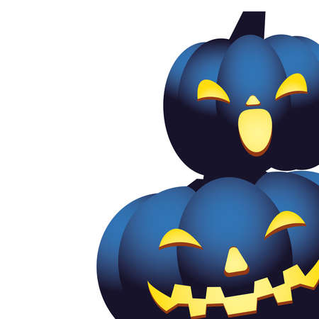 Halloween blue pumpkins cartoons design, Holiday and scary theme Vector illustrationのイラスト素材