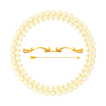 gold arrow and bow in mandala ornament design of Weapon archery cupid and happy dussehra theme Vector illustrationのイラスト素材