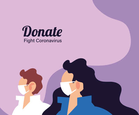 couple with mask volunteer covid 19 vector illustration desingのイラスト素材