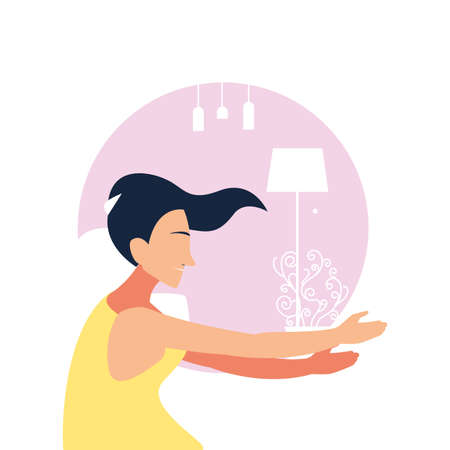 woman doing dance exercises at home vector illustration designのイラスト素材