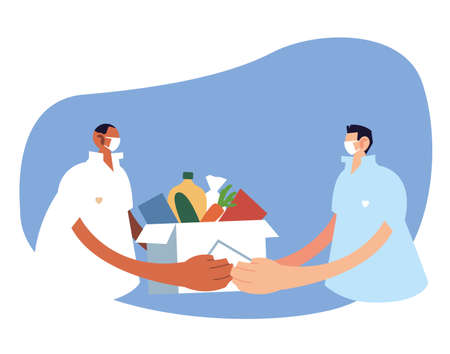 men with masks donation foods vector illustration desingのイラスト素材