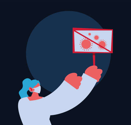 woman warns of new coronavirus vector illustration designのイラスト素材