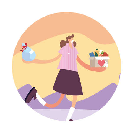 woman with mask and food to donation vector illustration desingのイラスト素材