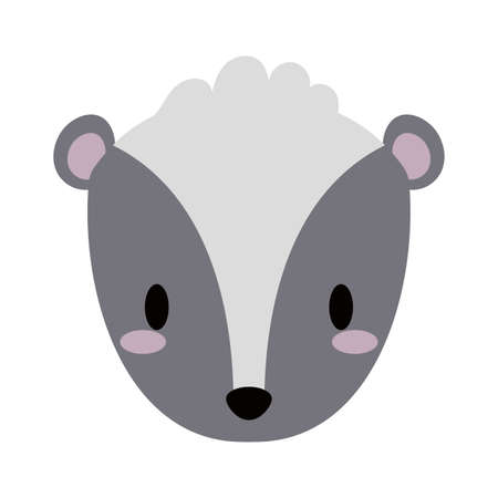 head skunk kawaii, flat style icon vector illustration designのイラスト素材