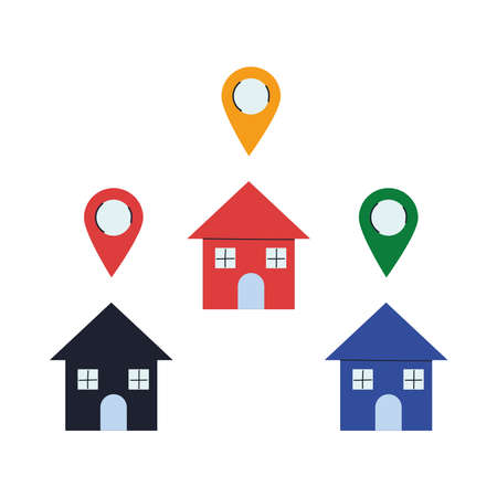 houses with location device for delivery vector illustration desingのイラスト素材
