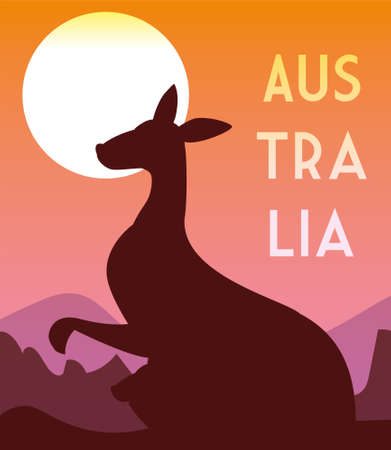card with kangaroo and australia label vector illustration designのイラスト素材