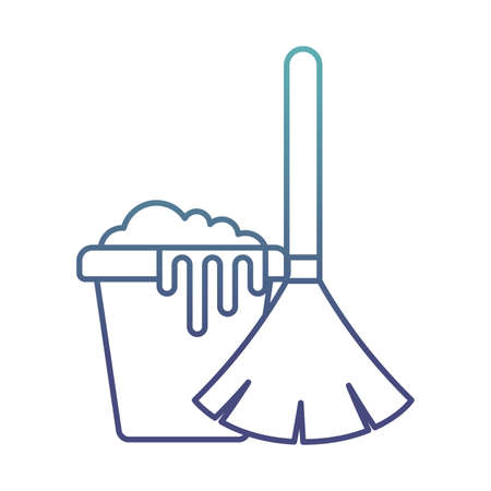 bucket and mop degraded line style icon design, Cleaning service wash home and hygiene theme Vector illustrationのイラスト素材