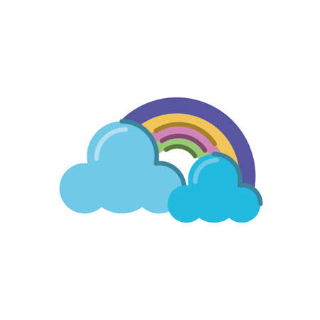 clouds and rainbow icon over white background, flat style icon, vector illustrationのイラスト素材