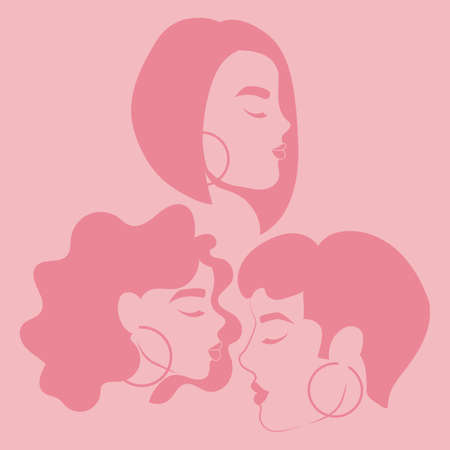 portrait of beautiful women, young multi ethnic women in profile vector illustration designのイラスト素材