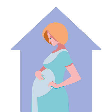 blond pregnant woman cartoon in house design, Belly pregnancy maternity and mother theme Vector illustrationのイラスト素材