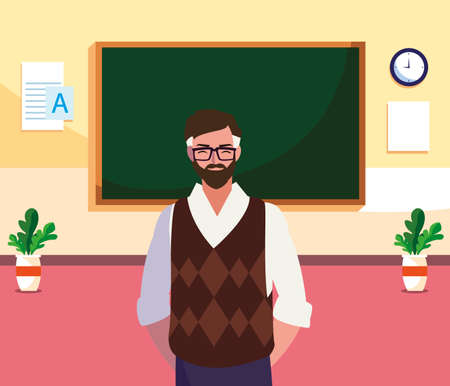 teacher male in the classroom character vector illustration designのイラスト素材