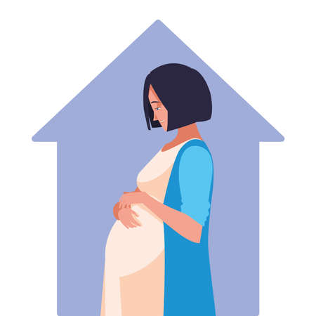 pregnant woman cartoon in house design, Belly pregnancy maternity and mother theme Vector illustrationのイラスト素材