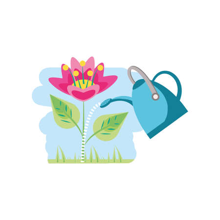 beautiful flower with sprinkler pot vector illustration designのイラスト素材