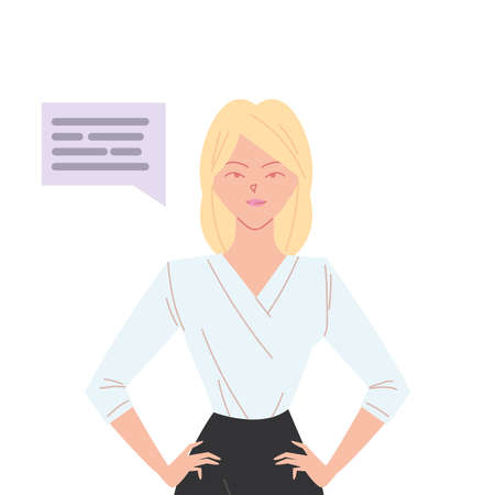 Blond businesswoman cartoon with communication bubble design, business fashion and management theme Vector illustrationのイラスト素材