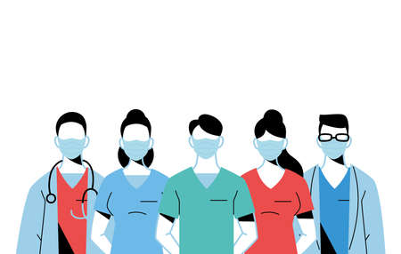 professional doctors wearing face masks vector illustration designのイラスト素材