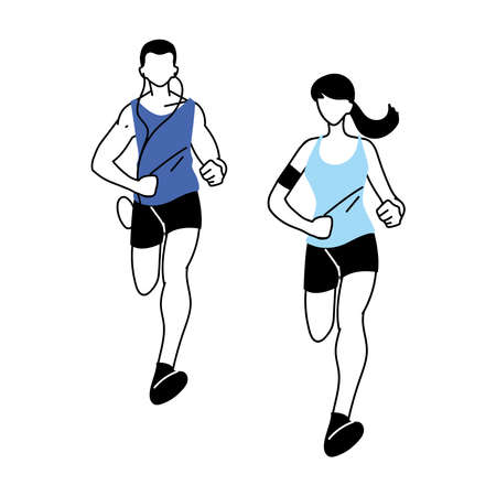 man and woman avatar running design, Marathon athlete training and fitness theme Vector illustrationのイラスト素材